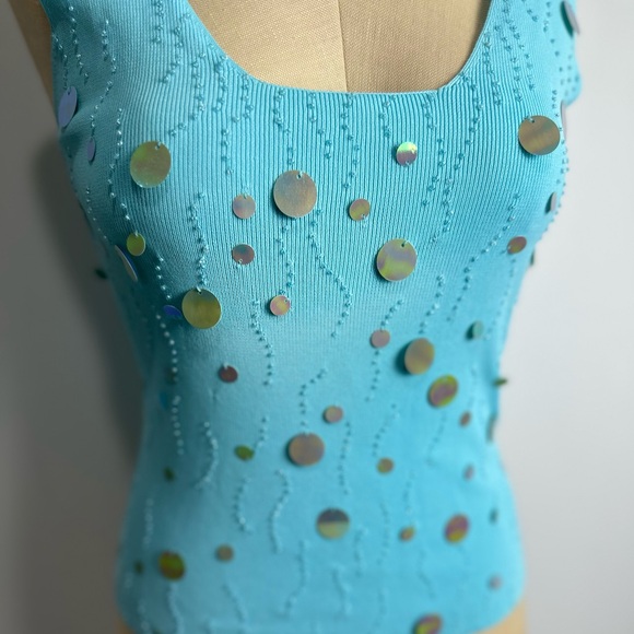Cyrus Knit Sleeveless Top Sequin Mirror Discs Size Small Vintage Y2K - Picture 3 of 7